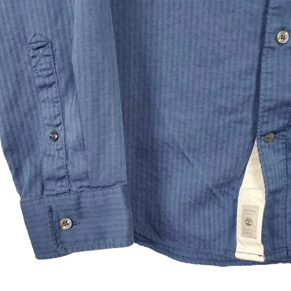 Timberland Mens Size XL Shirt Button Down Collar Herringbone Shadow Fabric Logo - Picture 5 of 7